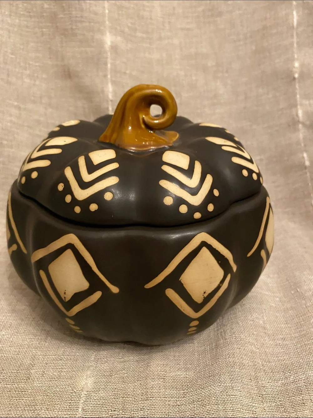 Decorative Dark Brown & Cream Pumpkin Trinket Jar - Home Art Fall decor